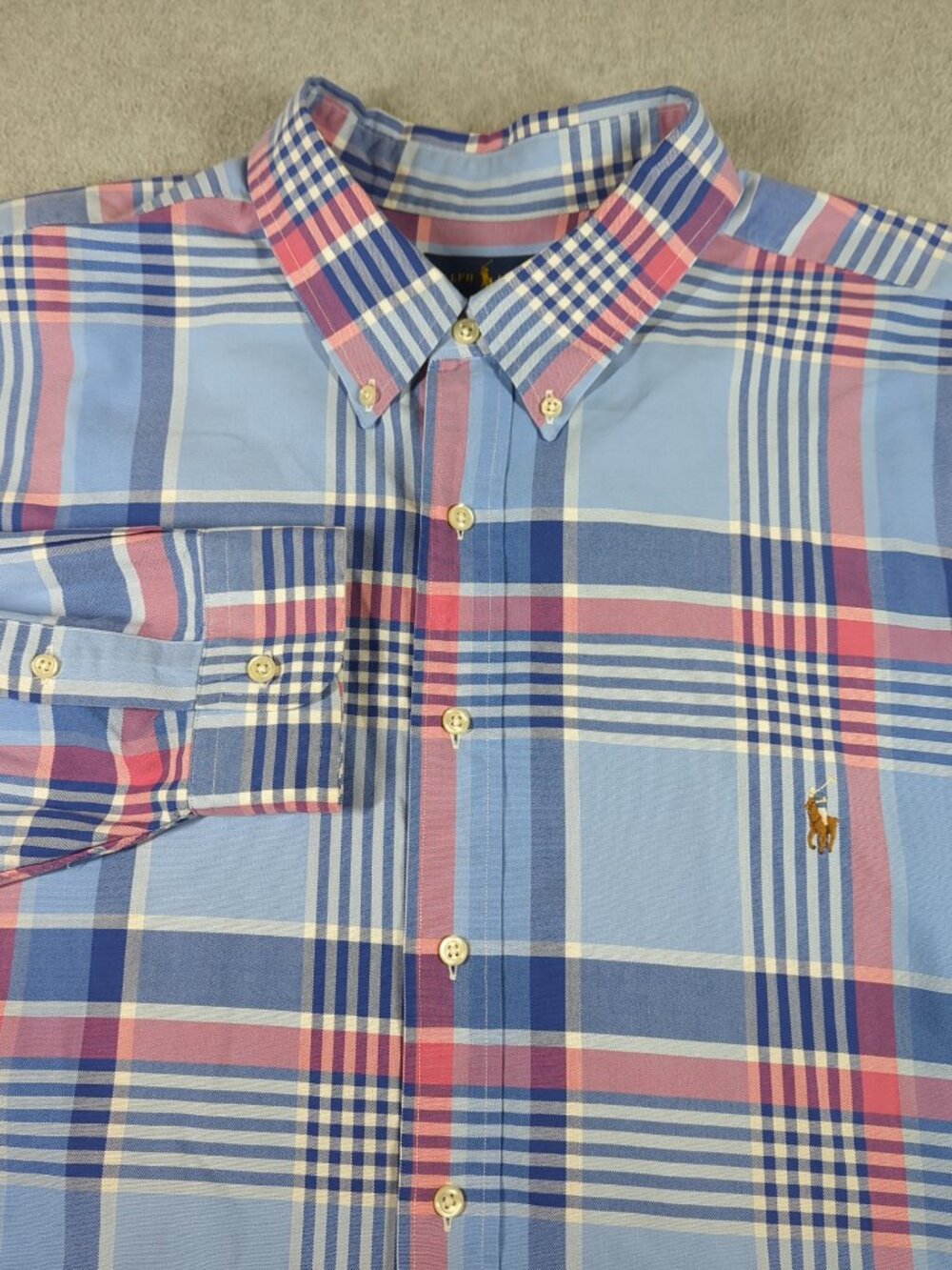 Ralph Lauren Shirt Men's 3XB Plaid Long Sleeve Casual Button Down Flesh Pony